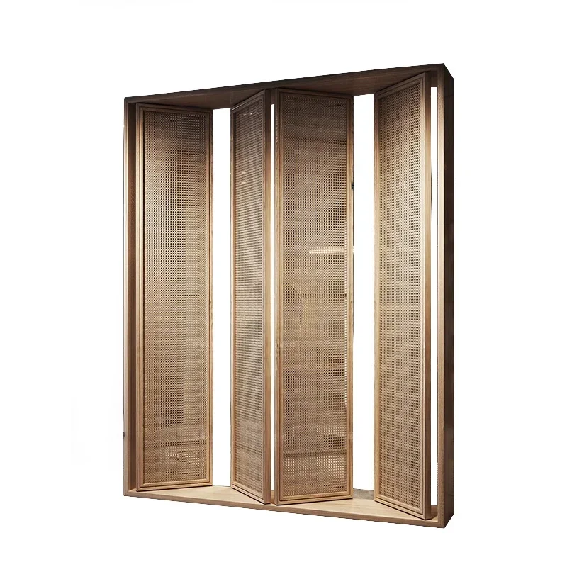 

2026 Partition wall company solid wood rattan woven screen partition modern simple living room entrance barrier screen