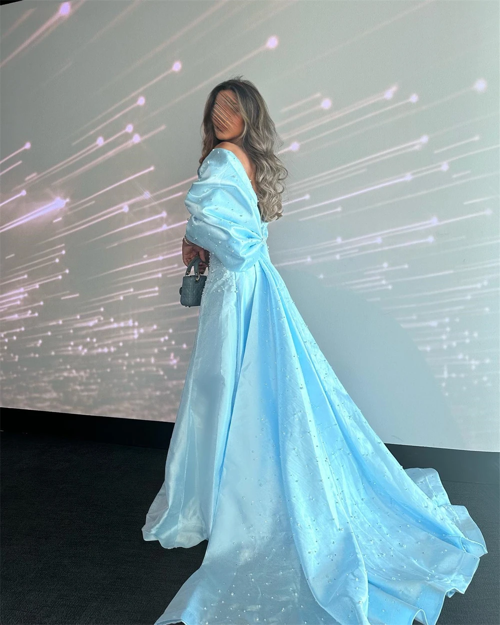 Blue A-line Prom Dresses Elegant Fashion Strapless Floor Length Stole Satin Ruched Beaded Court Formal Evening Gowns Discount