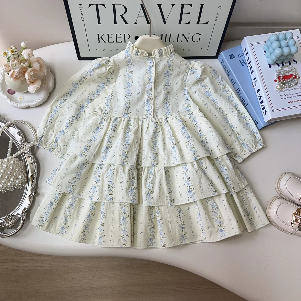 Autumn Spring New Girls Dress Full Print Flower Long Sleeve Sweet Princess Dress For 2 3 4 5 6 8 Years Girls Stylish Cake Skirt