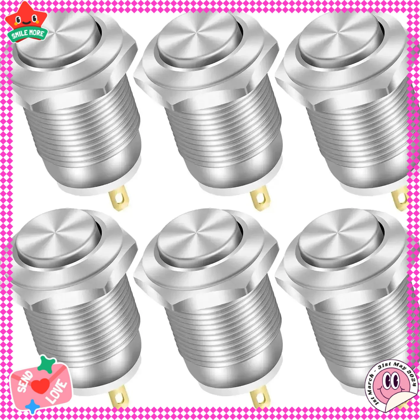 

VERY GOOD 6pcs 12mm Momentary Push Button Switch 12V Waterproof Power Pushbutton Small Round Chrome Stainless Metal 2pin N/O