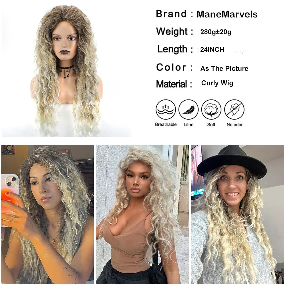 Long Curly Wig Ombre Blonde Fluffy Curly Hair Wigs for Women Ginger Natural Synthetic Curly Wave Cosplay Wig High Temperature