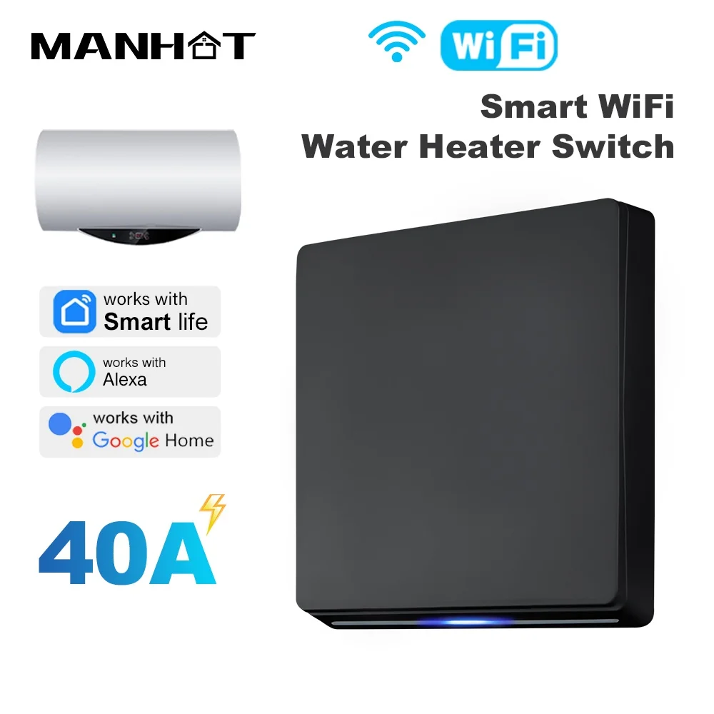 MANHOT Smart Wifi EU Water Heater Boiler Switch 40A 8800W Air Conditioner Switch App Voice Control Smart Life Alexa Google Home