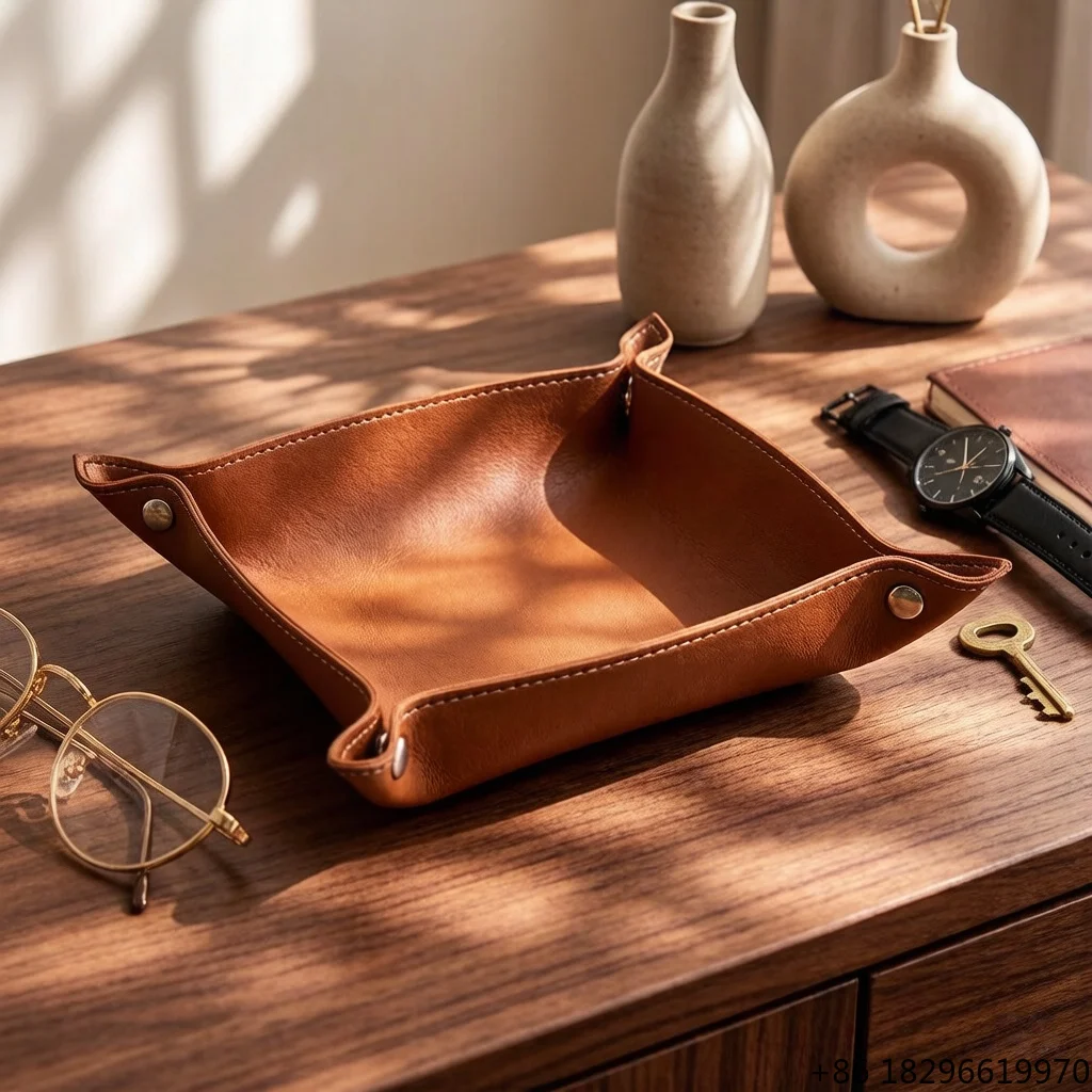 Pu Leather Foldable Modern Rectangle Cosmetic Tray Box Valet Storage Gifts Jewelry Key Desk Organizer Catchall Living Room