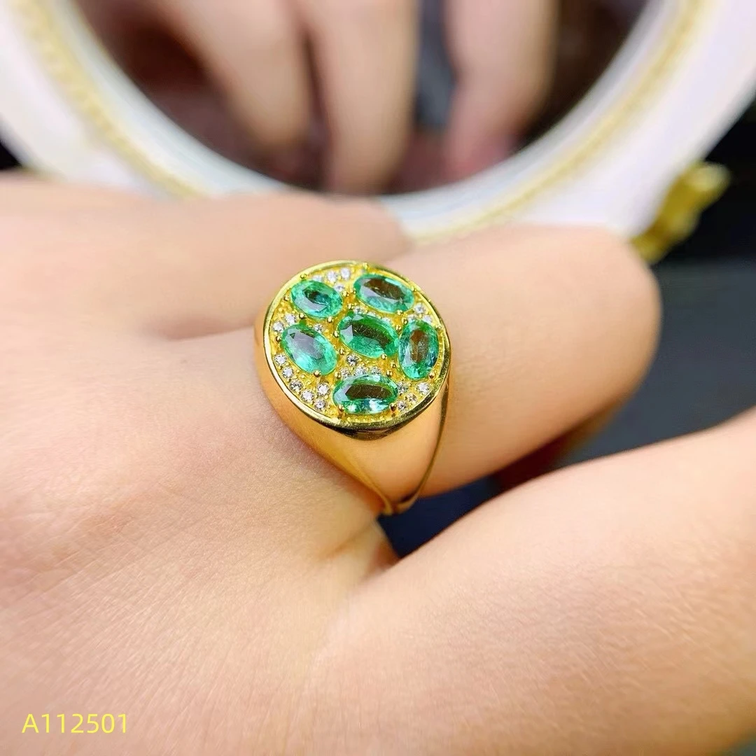 

KJJEAXCMY Fine Jewelry Natural Emerald Women's Ring S925 Pure Silver Exquisite Inlaid High Clarity Gems Support Testing