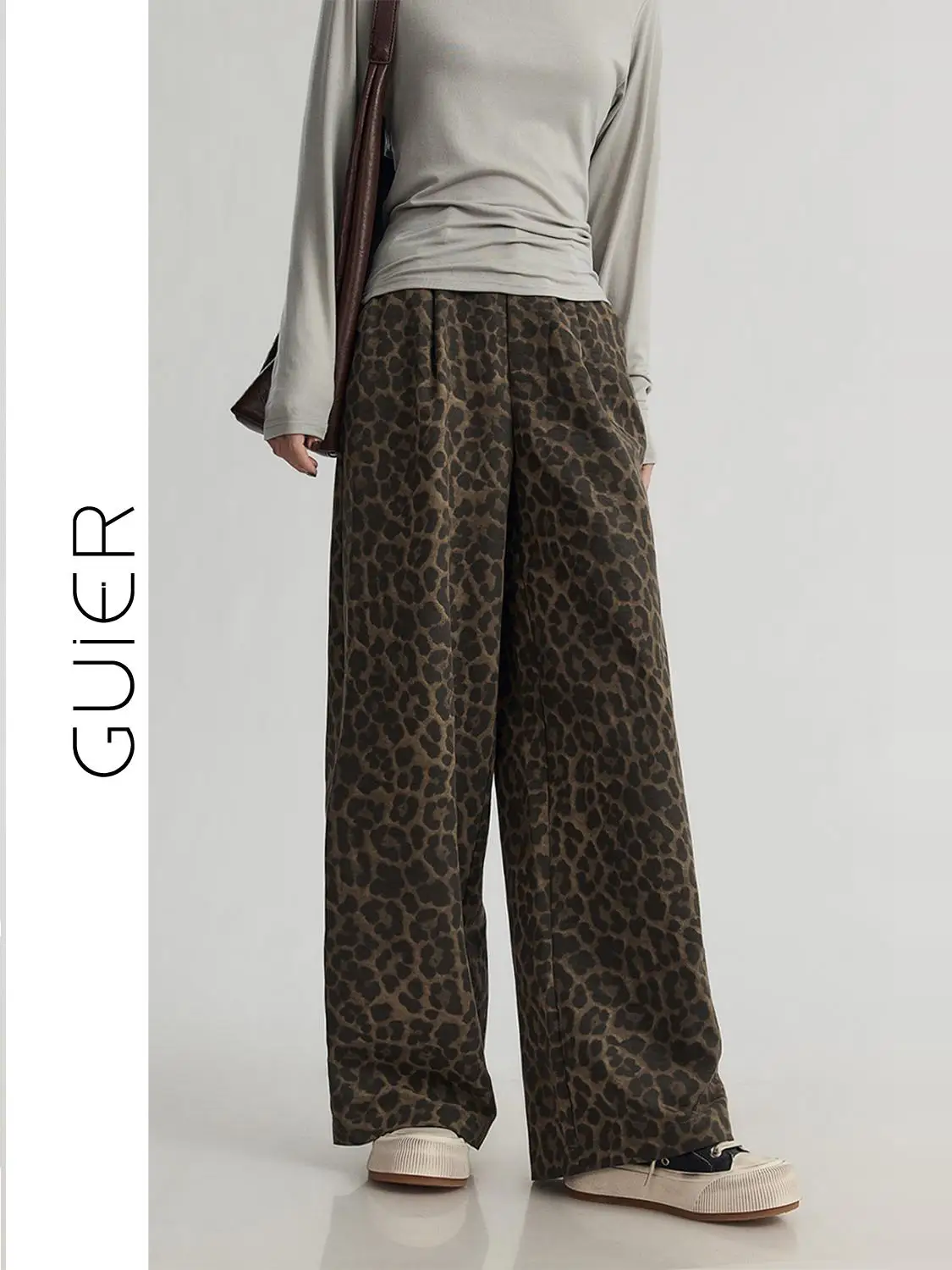 High Waist Leopard Print Casual Pants Women's Autumn 2026 New American Retro Straight Loose Wide Leg Pants