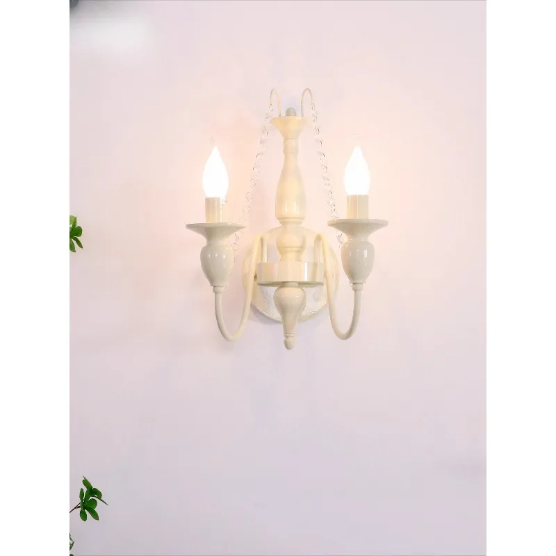 French cream bedside wall lamp retro living room American background wall bedroom crystal single head double head aisle corridor