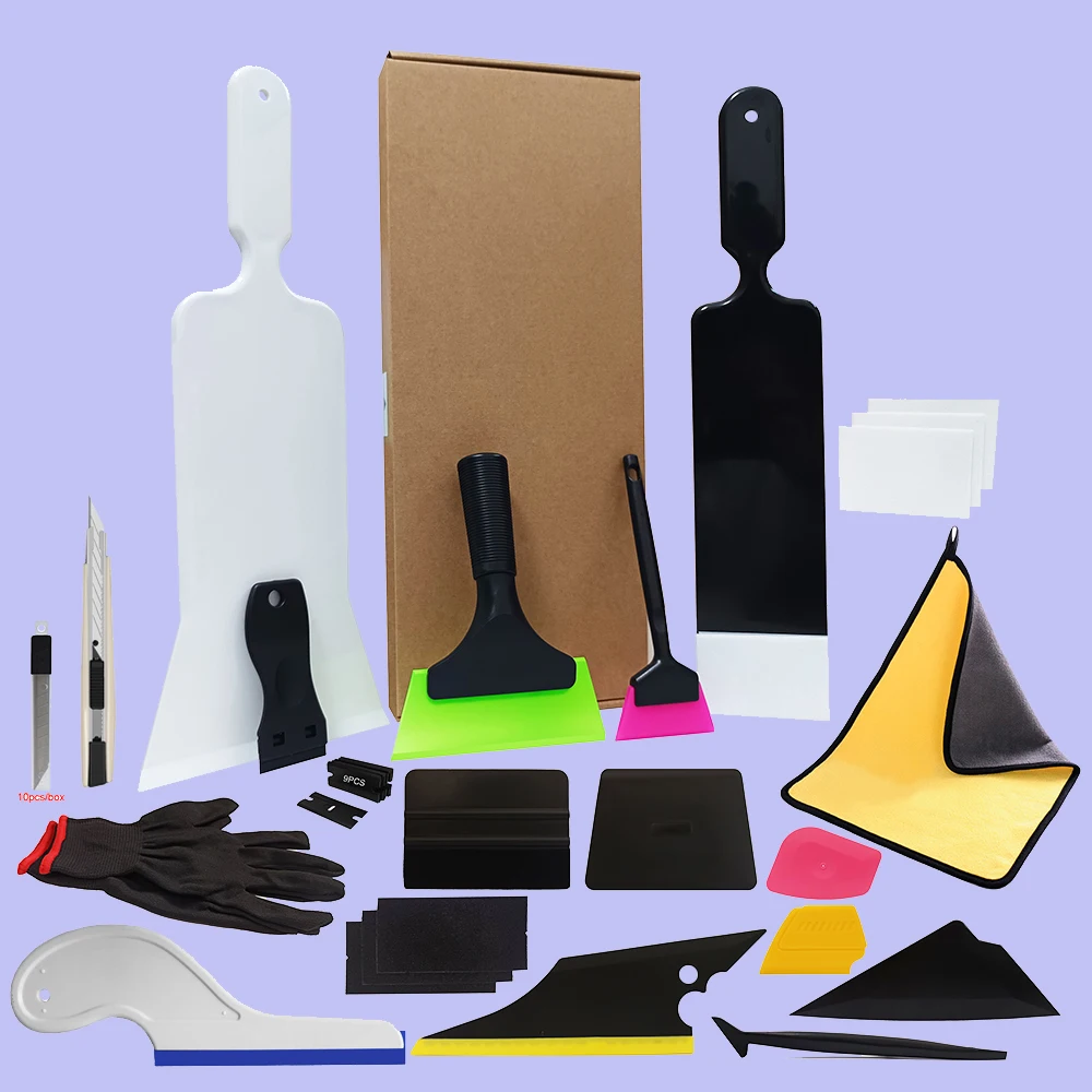 

Автомобильная виниловая тонировочная пленка, набор инструментов для установки, резиновый скребок, чистое полотенце, перчатки, упаковочная наклейка, нож для резьбы с запасными лезвиями