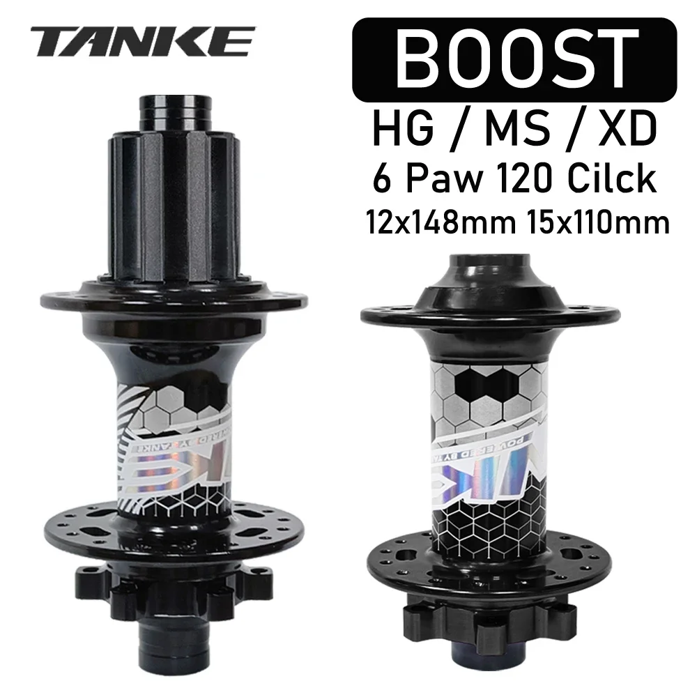 TANKE MTB Bike Hub BOOST 148 Bicycle Hubs 120 Click 6 Claws Bearing 32H 28H HG XD MS Disc Brake Micro Spline 8 9 10 11 12 Speed