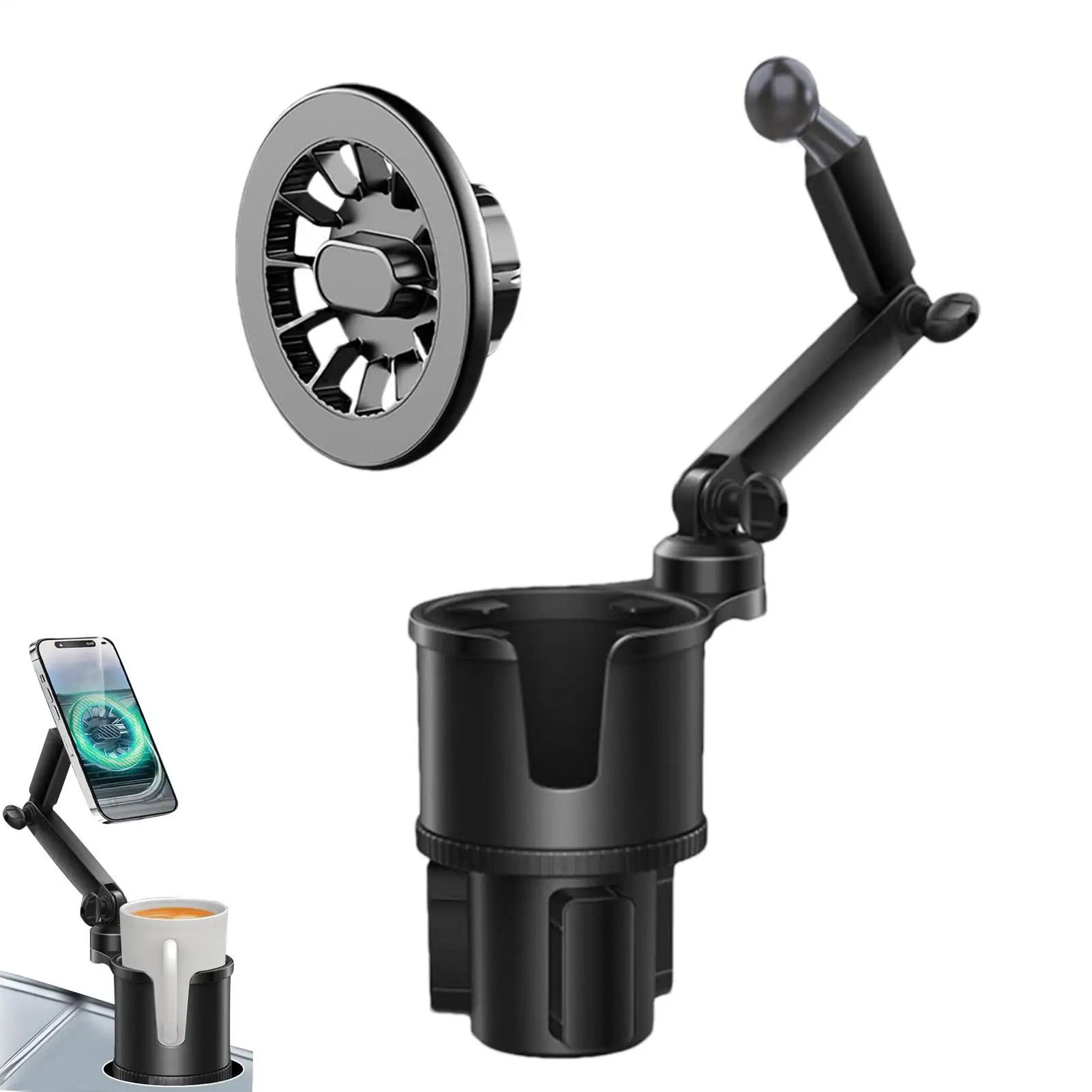 Auto-Getränkehalter mit Handyhalterung, 360-Grad-Drehung, magnetischer Handy-Ständer, Getränkehalter-Adapter, Handy-Ständer fürs Auto