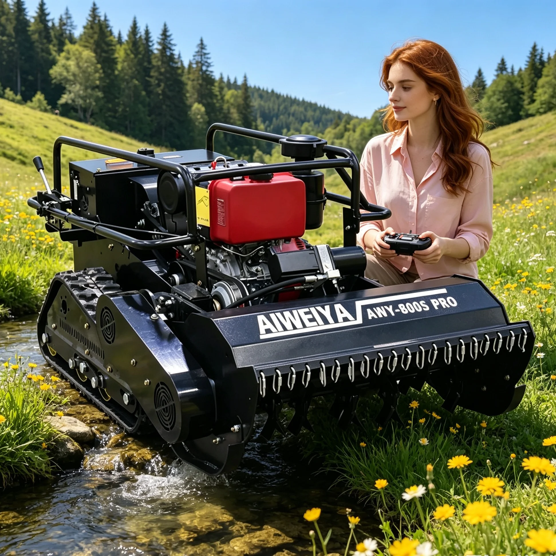 Customized Crawler‑Type 800Spro Self Propelled Remote Control Brush Cutter, Black Diesel 4‑Stroke Engine for Farmland Mulching