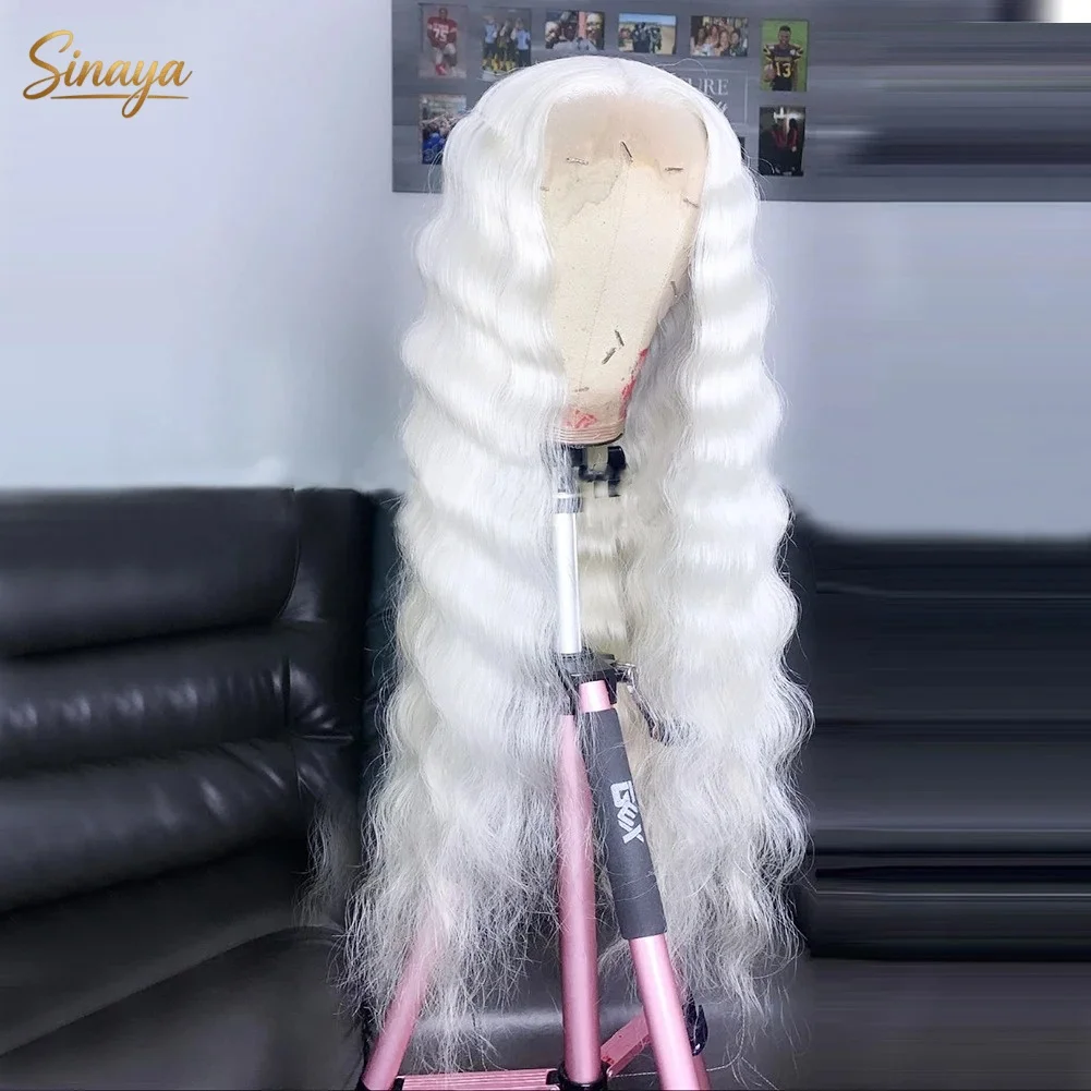 White Wig Body Wave Lace Front Wig Heat Resistant 13x4 Water Wave Pre Plucked Synthetic And Blend Tiny Knots Daily Party Cosplay