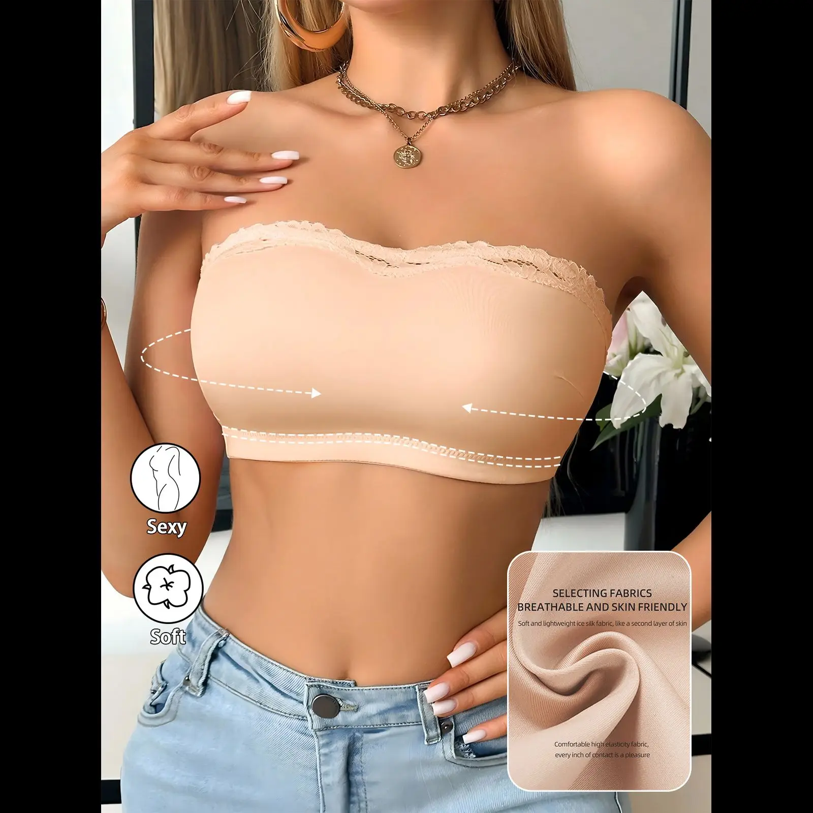 Sujetadores sin aros sin tirantes para mujer, 2 uds., cobertura completa, suave, ligero, elástico, informal, Push Up, Bralette Convertible