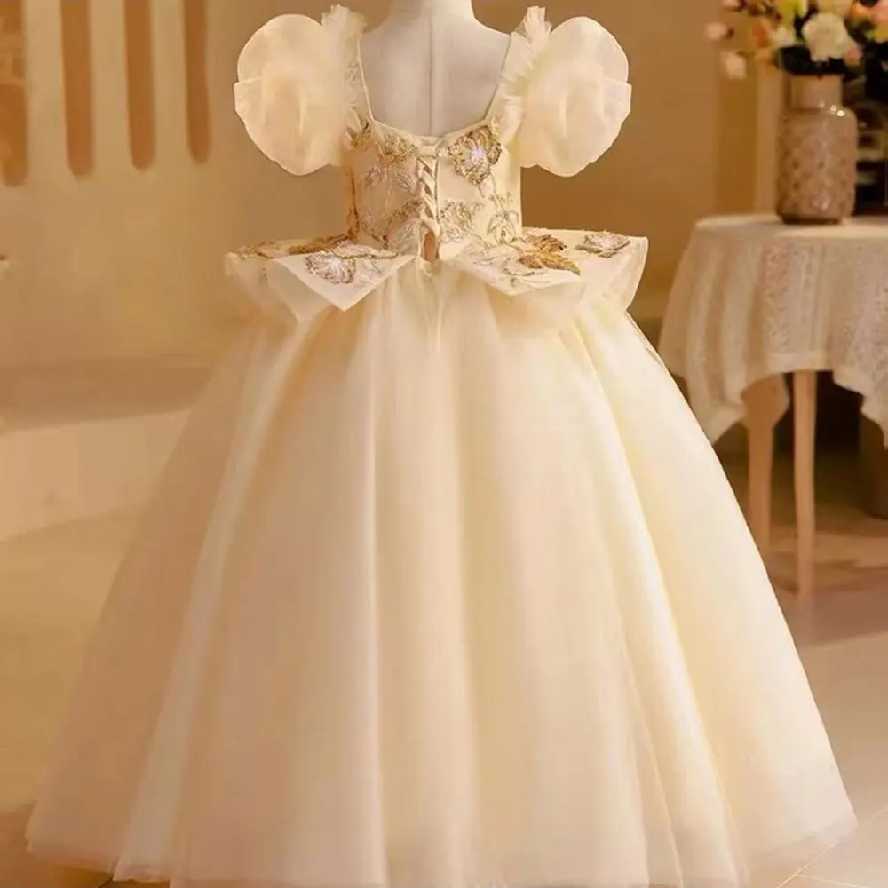 Jill Wish elegante Beige Dubai Girl Dress perline principessa araba bambini matrimonio festa di compleanno abito da ballo santa comunione 2024 J243