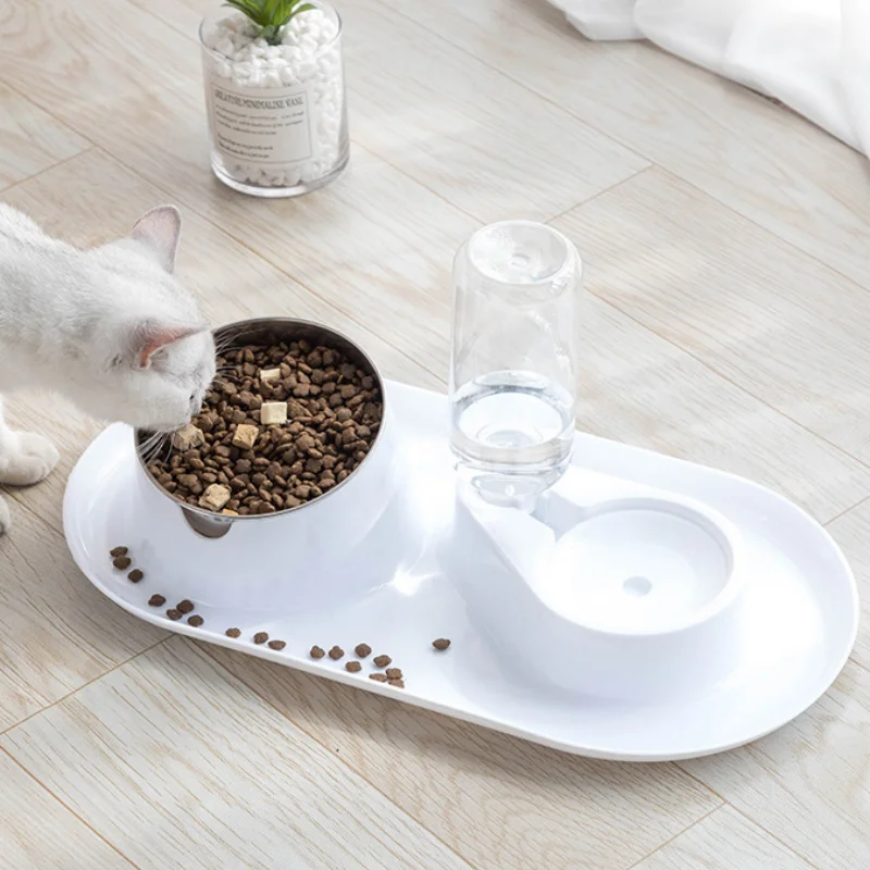 Pet dual bowl dog and cat automatic feeding and water dispenser cat bowl and dog basin pet supplies