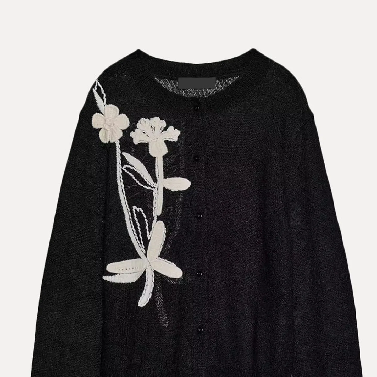 Z Mujer Faionable Ele Jaet de punto 2025 Recién llegado Bordado floral Prendas de abrigo versátiles Cárdigan redondo Ne