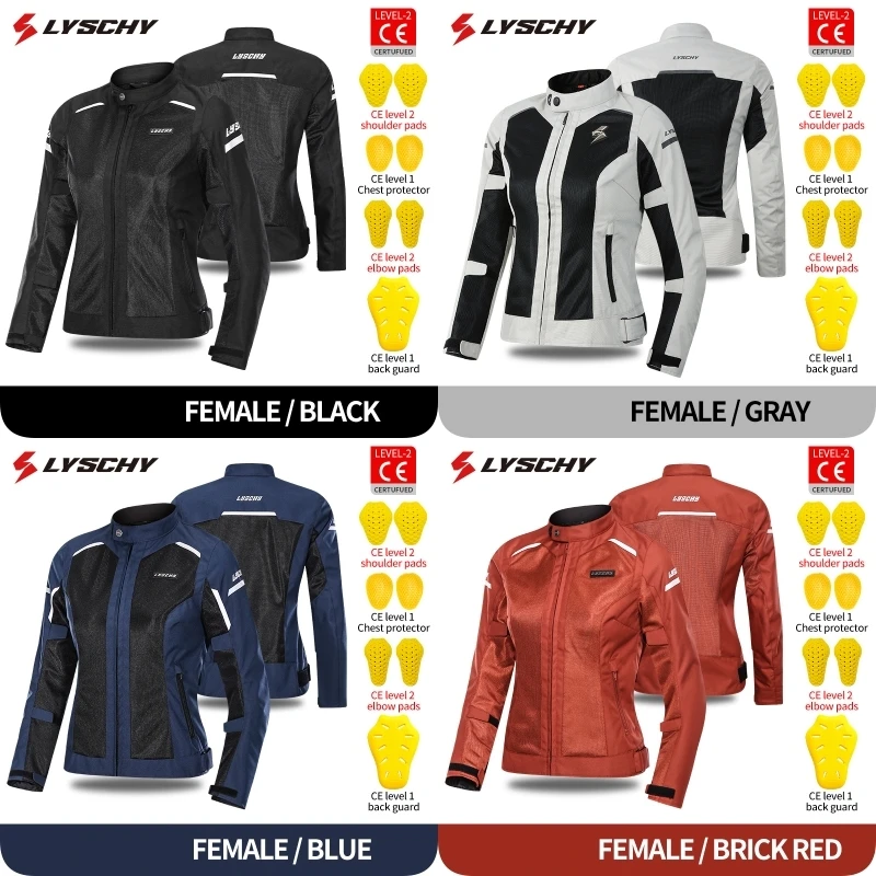 Newest LYSCHY Girls Summer Breathable Mesh Night Reflective Racing Jacket CE1/CE2 Women Riding Clothes Slim Motorcycle Jacket