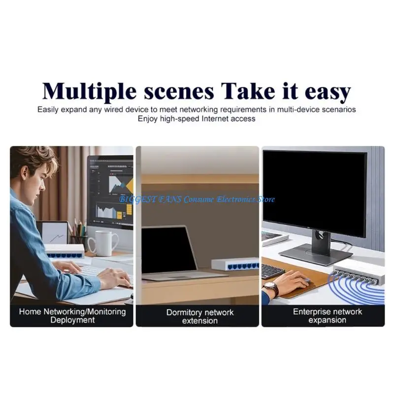 

8 Port Ethernet Switcher 10/100/1000Mbps Gigabit Networking Switcher Adapter Internet Splitter Ethernet Intelligent Switcher