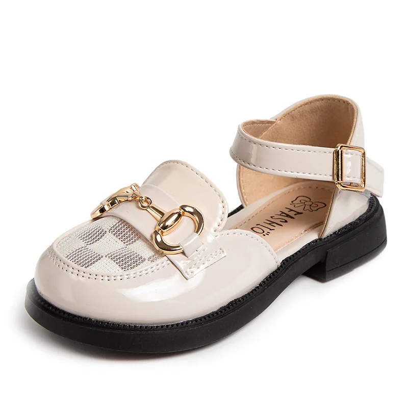 Girls' Sandals Bao Head Summer Small Leather Shoes 2024 New Soft Soled Princess Non-slip Girls Breathable Single Shoes