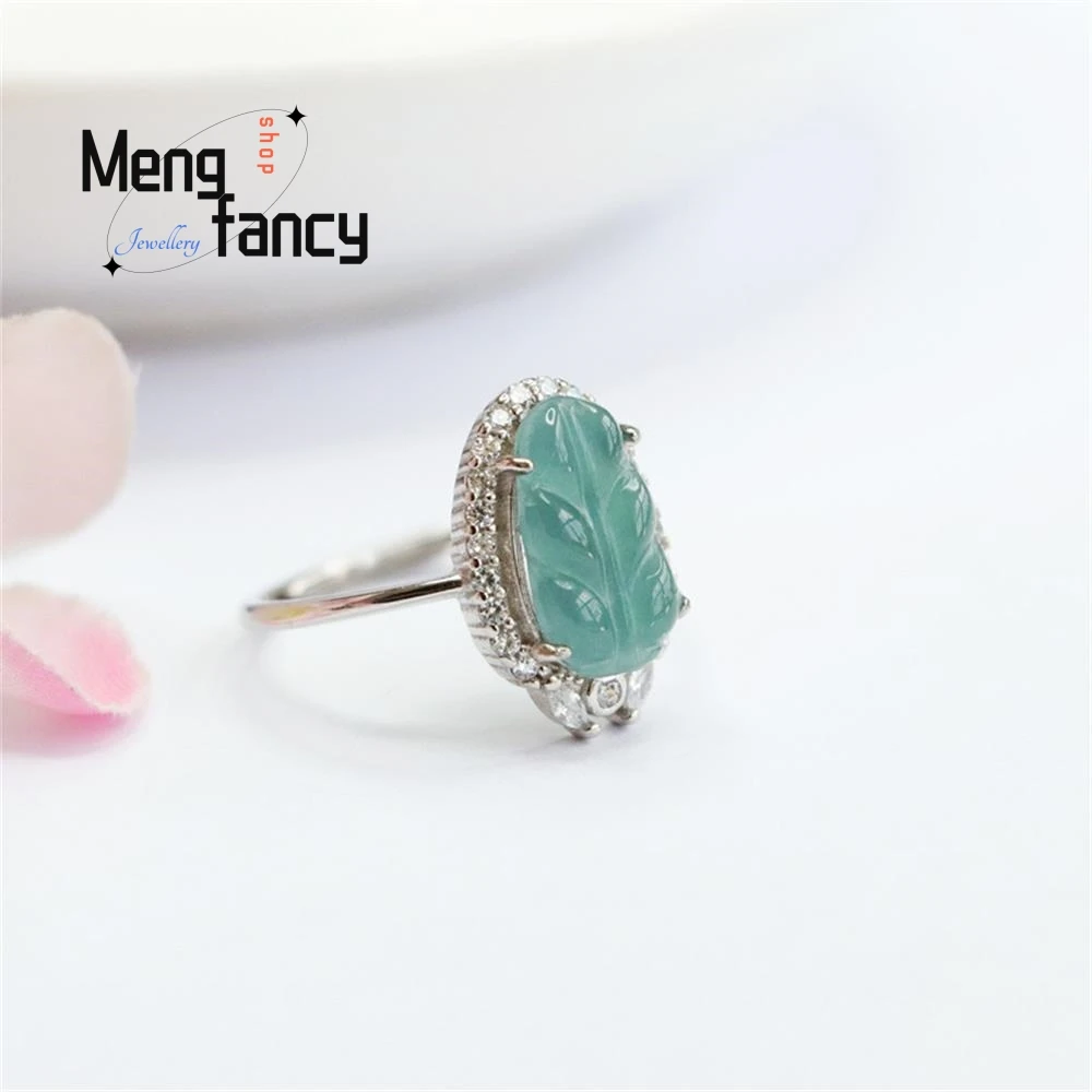 S925 Silber lnlaid natürlichen Jadeit exquisite elegante einfache hochwertige Ring blau Wasser Blatt Ring Paar Luxus Qualität Schmuck