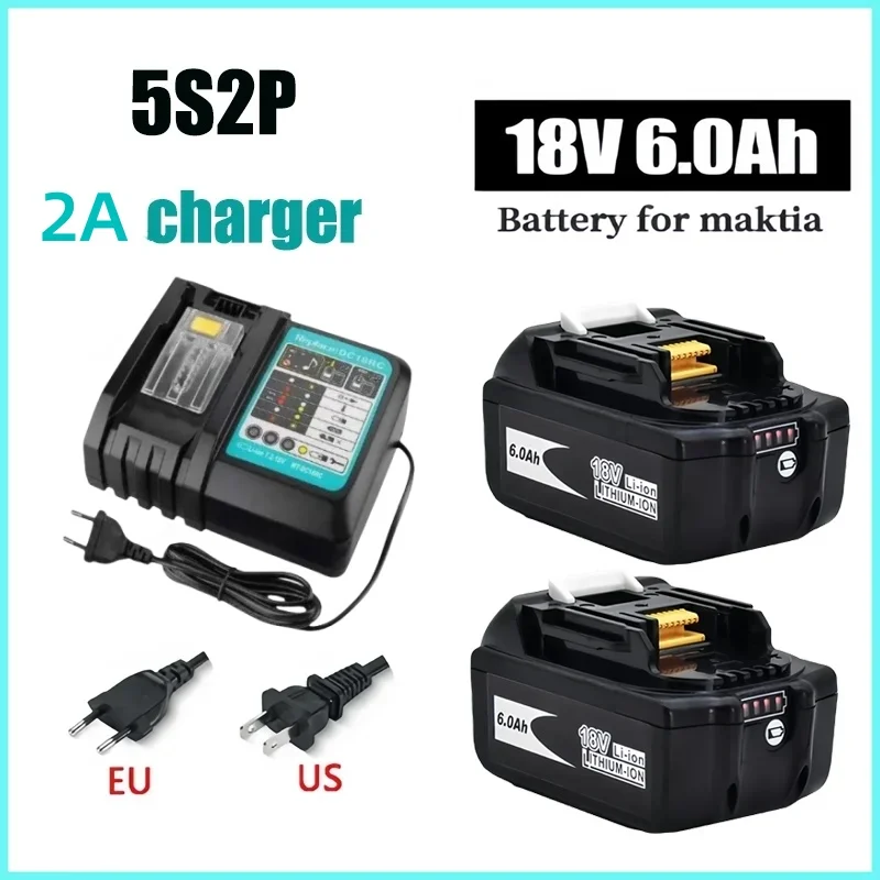 Voor Makita 18V 6000Mah Oplaadbare Elektrische Gereedschappen Batterij Met Led Li-Ion Vervanging Lxt Bl1860b Bl1860 Bl1850 + 2a Oplader