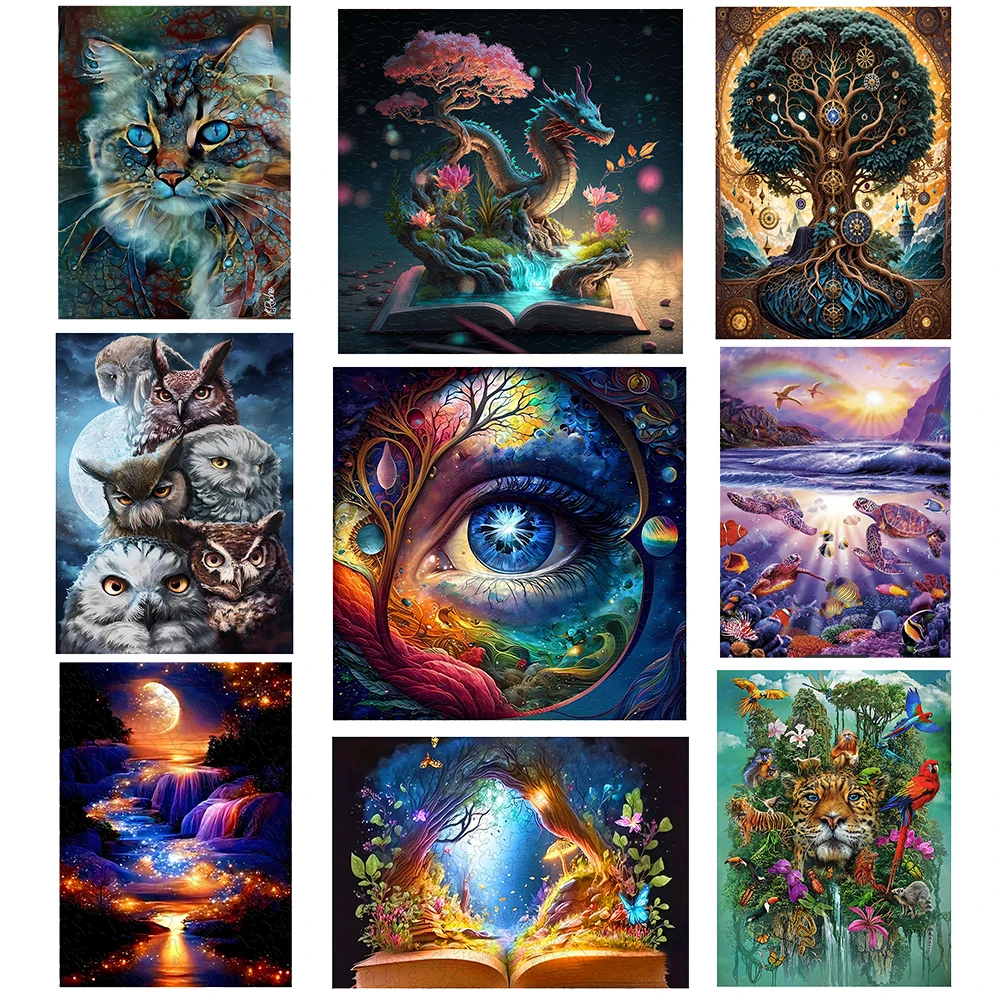 ألغاز الصور المقطوعة الخشبية للبالغين - سلسلة فنية خيالية (حيوانات سحرية، مشاهد غامضة) - ألغاز خشبية ممتازة لديكور المنزل وG