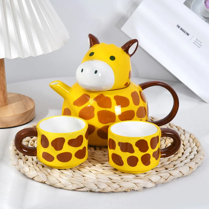 Giraffe Ceramic Coffee Cup Pot Set Cartoon Animal Decoration Mug Creative Giraffe Kettle Breakfast Cup Gift Home Decoration New