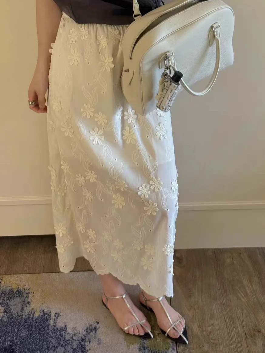 

MOSA2026 Summer New Dongda Gate High Waist Lace Floral 3D Half Skirt Women's A-Line Skirt Loose Fit Embroidered Hollow out