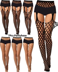 7Pcs/set Women Pantyhose Fishnet Stockings Thigh High Stockings Garter Stockings Suspender Pantyhose Women's Tights