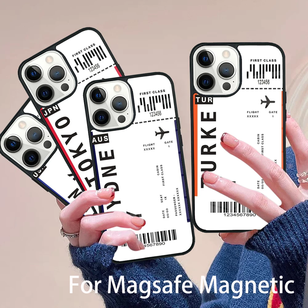 

New York TOKYO Traveltickets Phone Case Magesafe Magnetic Wireless Charge Cover For IPhone 16 11 12 13 14 15 Pro Max Plus Mini