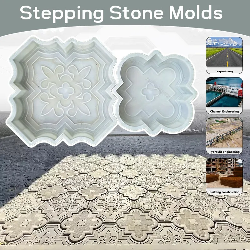 2pcs Retro Garden Cement Mold DIY Walkway Stepping Stones Cement Paving Moulds Decorative Flower Brick Models For Outdoor Lawn
