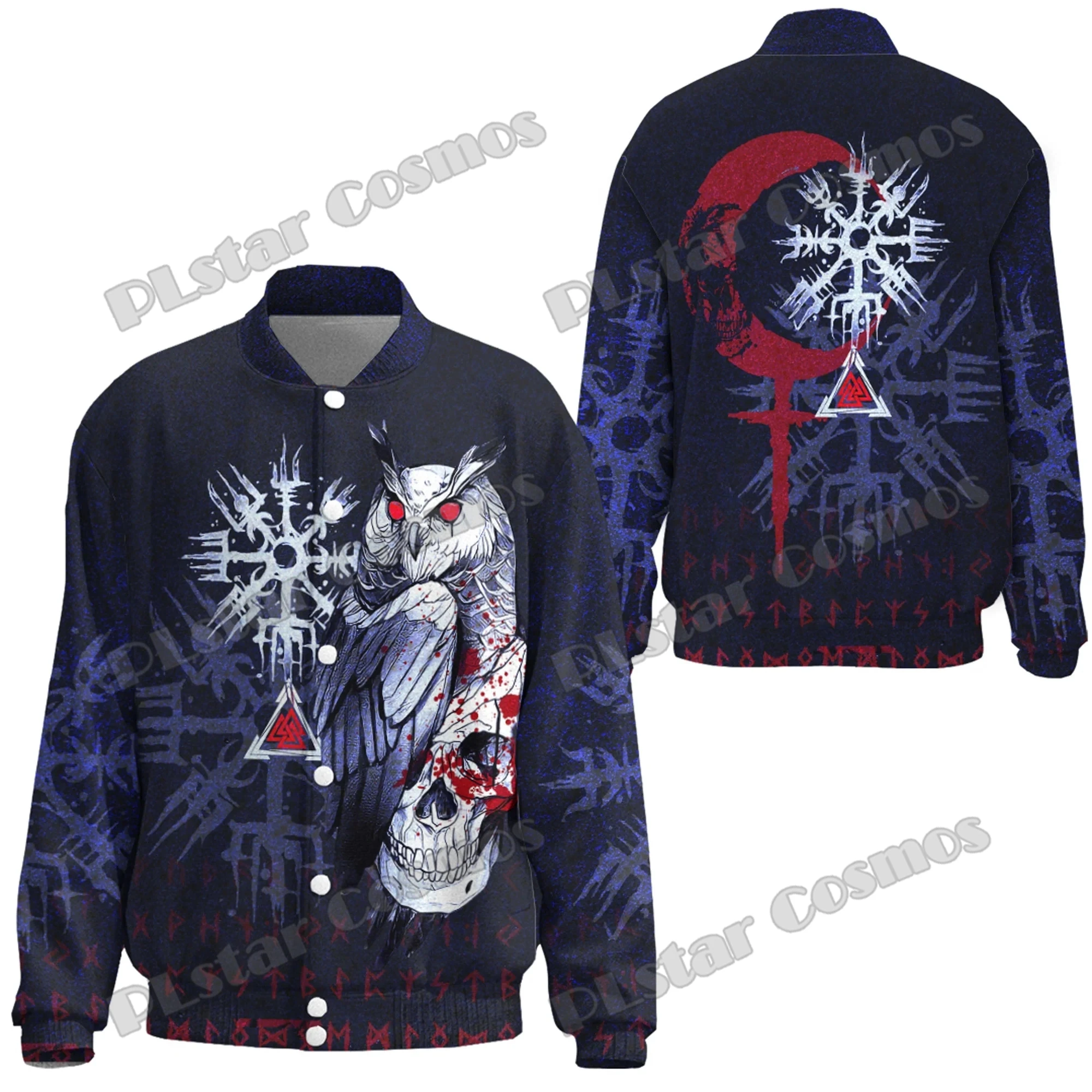 Owl Skull Blood & Valkyries Tattoo 3D Printed Fashion Men's Baseball Varsity Jacket Unisex Casual Winter Baseball Jacket FX30