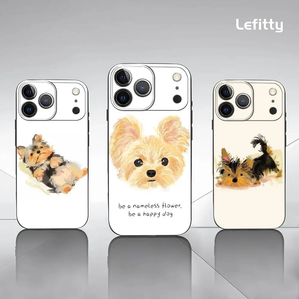 

Art Yorkshire Terrier Dog Phone Case For iPhone 17 16 15 14 13 12 11 Pro Xs Max Mini XR X Plus Black Frosted Soft Shell Funda