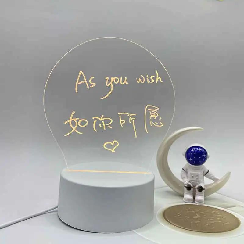 Acrylic Night Light Message Writing Board Notepad with Marker Pen Home Bedroom Creative Memo Writing Plate Table Lamp for Kids