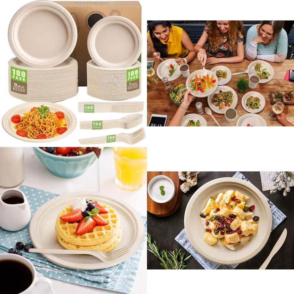 

Eco-Friendly 500-Piece Heavy-Duty Compostable Paper Plates and Cutlery Set for Parties and Picnics