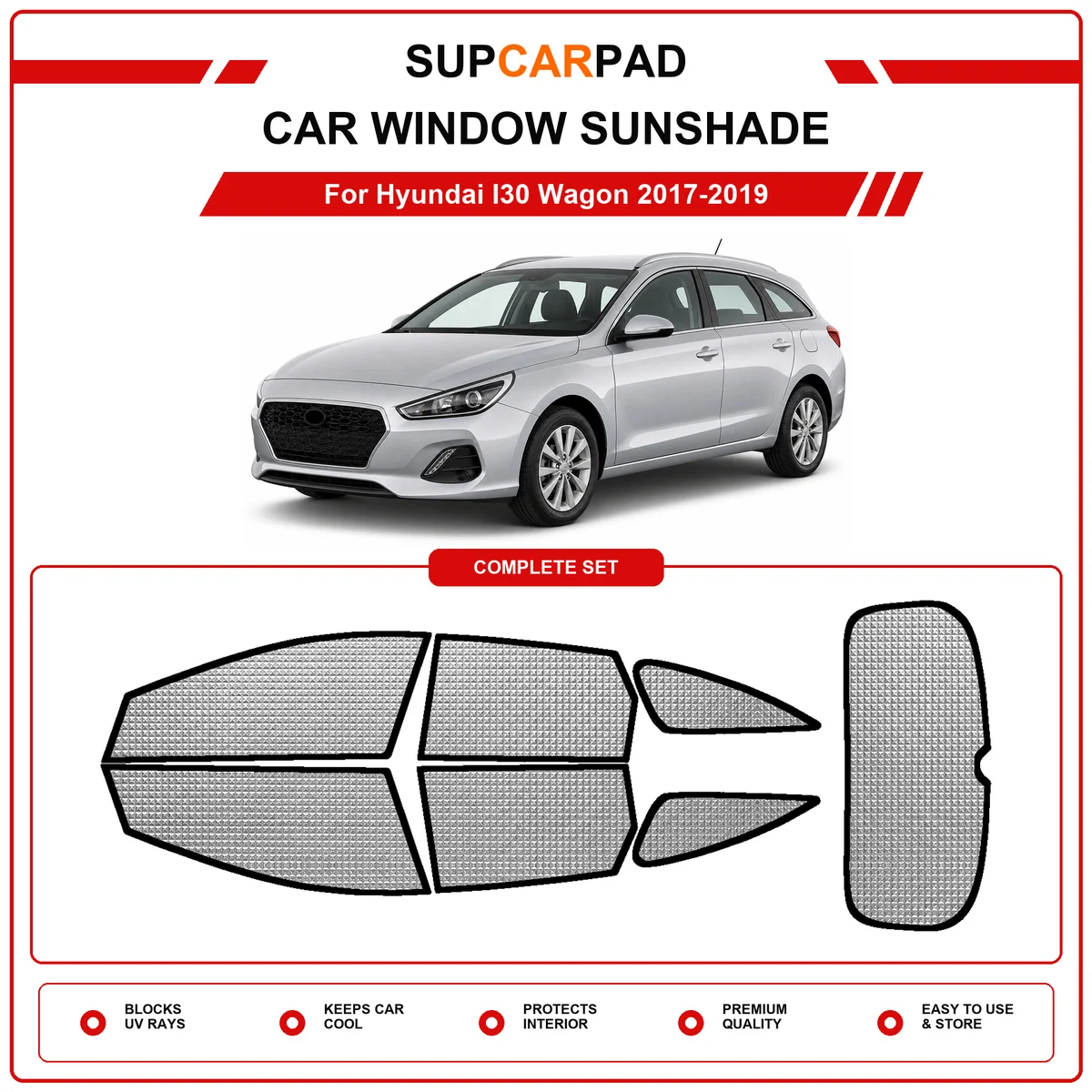 For Hyundai I30 Wagon 2017-2019 Pre‑Cut Auto Window Sunshade Anti‑UV Car Sun Visor Protector