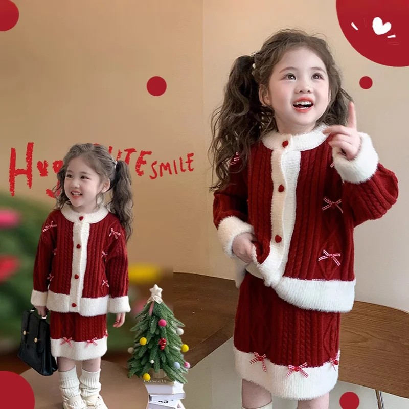 

Hot Girl Coat Skirt Two-Piece Set Autumn Winter Tops Christmas Student Child Kawaii Fashion New Style Casual Clothing Homewear