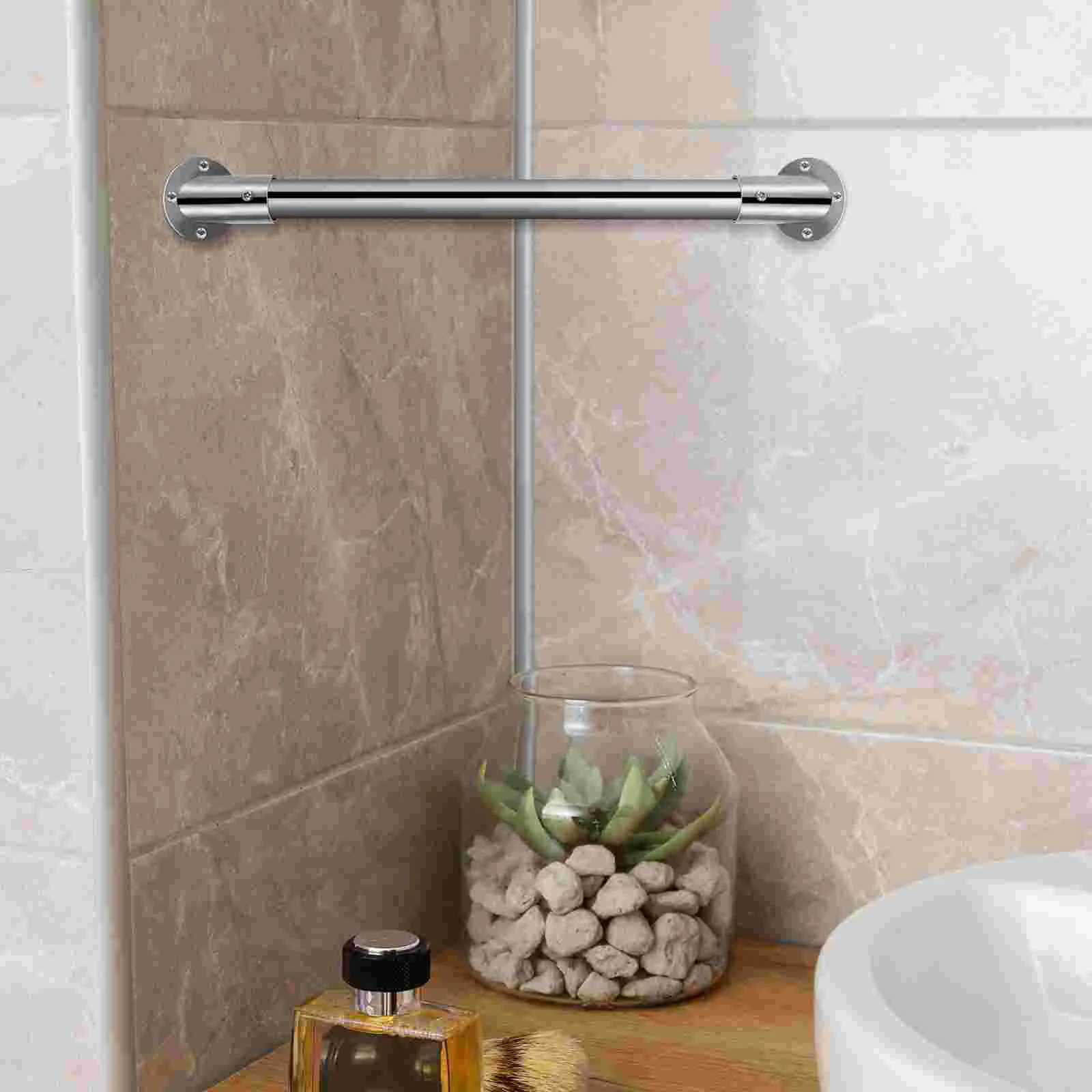 2 Pcs Bevel Angle Flange Base Stainless Steel Bracket Shower Curtain Socket Wardrobe Rod Support Closet Bar Holder Easy Install