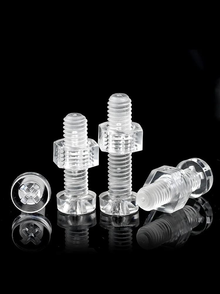 20/30/50/100/200sets M3 M4 M5 M6 Acrylic Clear Transparent Plastic Nylon Round Head Phillips Cross Screw Bolt + Hex Nut