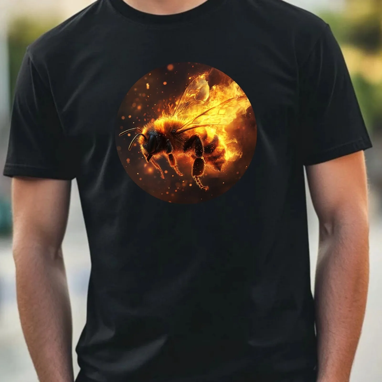 Mens Bee on Fire Motif Cotton T-Shirt Size XS to 5XL