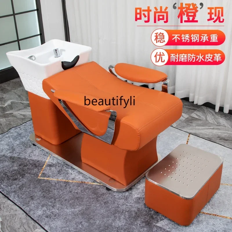 New High-End Lying Half Rubber Pillow Flushing Bed Barber Shop Hair Ceramic Basin Shampoo Chair