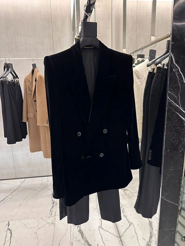 Korean Style Loose Velvet Suit Jacket Women's Spring Autumn New High-End Atmosphere Personality Street Style West Coat Top