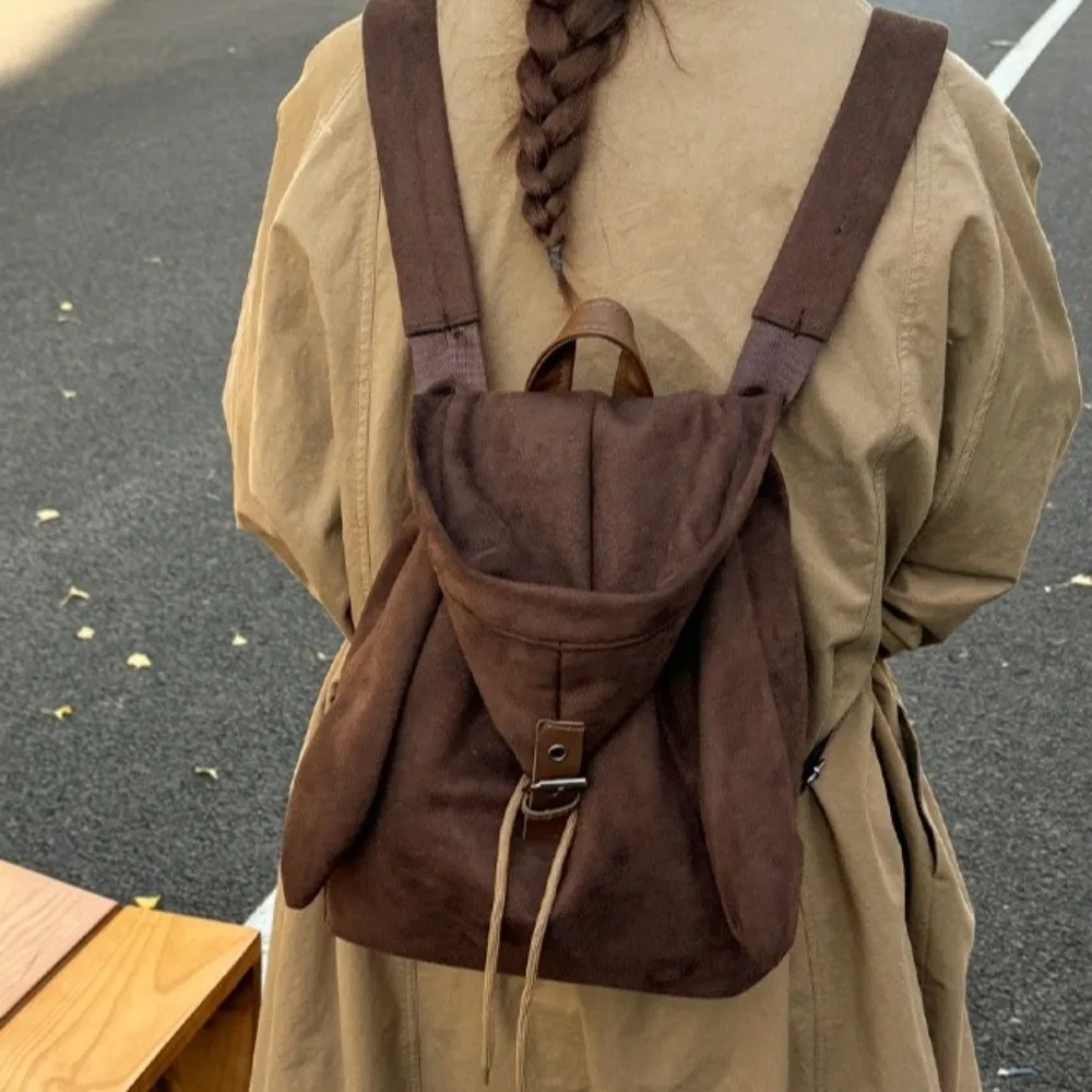 

Нишевый уникальный рюкзак с капюшоном и ушками, кроличьи уши, милый рюкзак большой емкости на шнурке, очаровательный модный модный школьный рюкзак на каждый день