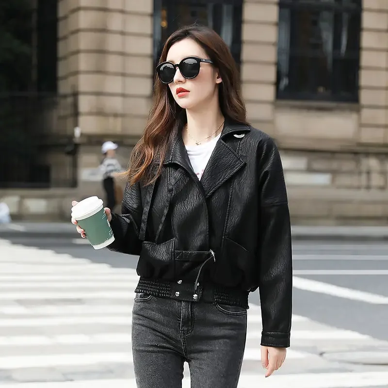 2024 New Leather Jacket Women Spring Autumn Coat Women Faux PU Bike Jacket Moto Leather Jacket Lady Casual Street Outwear Q381