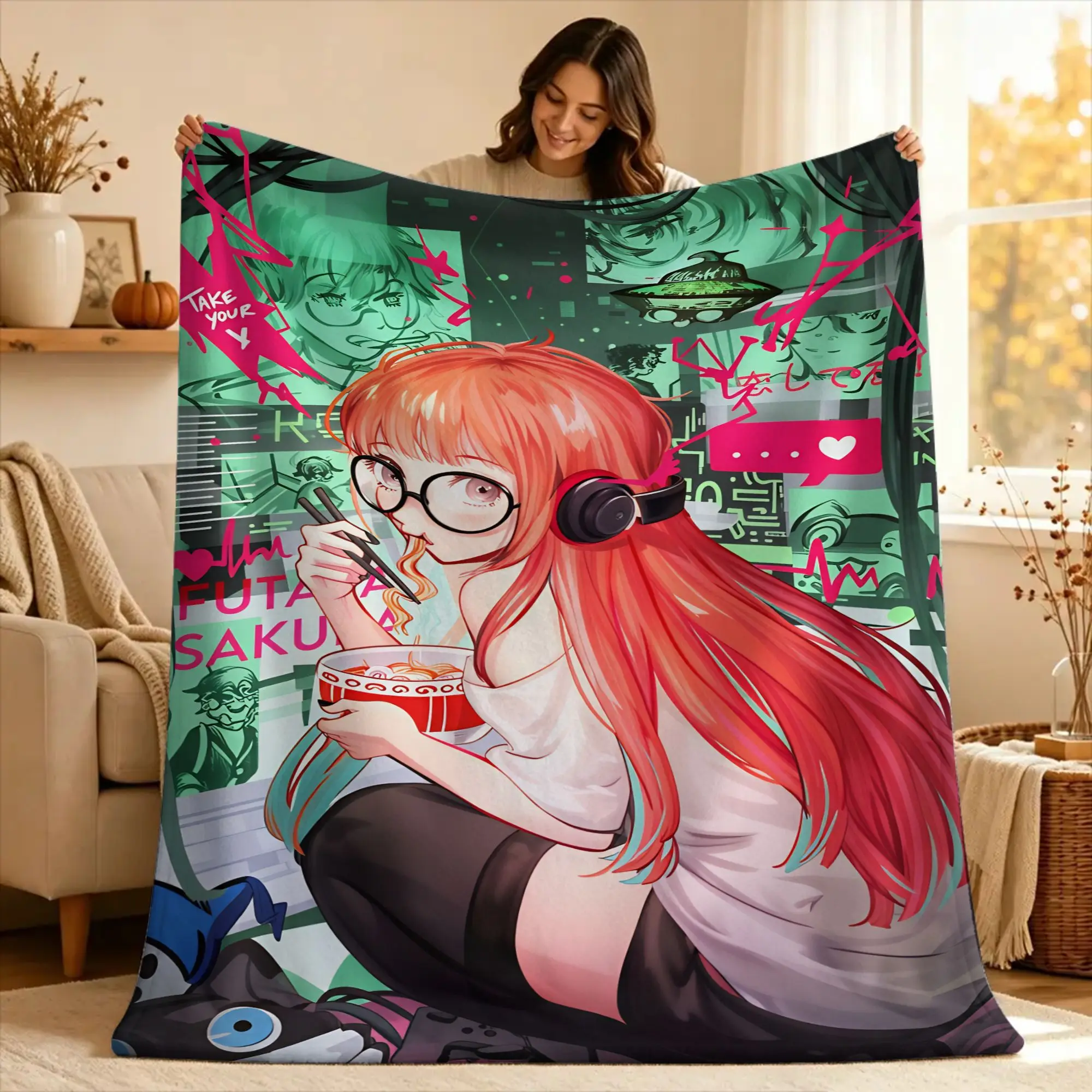 P5 Futaba Sakura Joker Blanket Quality Soft Warm  Bedding Throws Winter Students Outdoor Pattern Bedspread