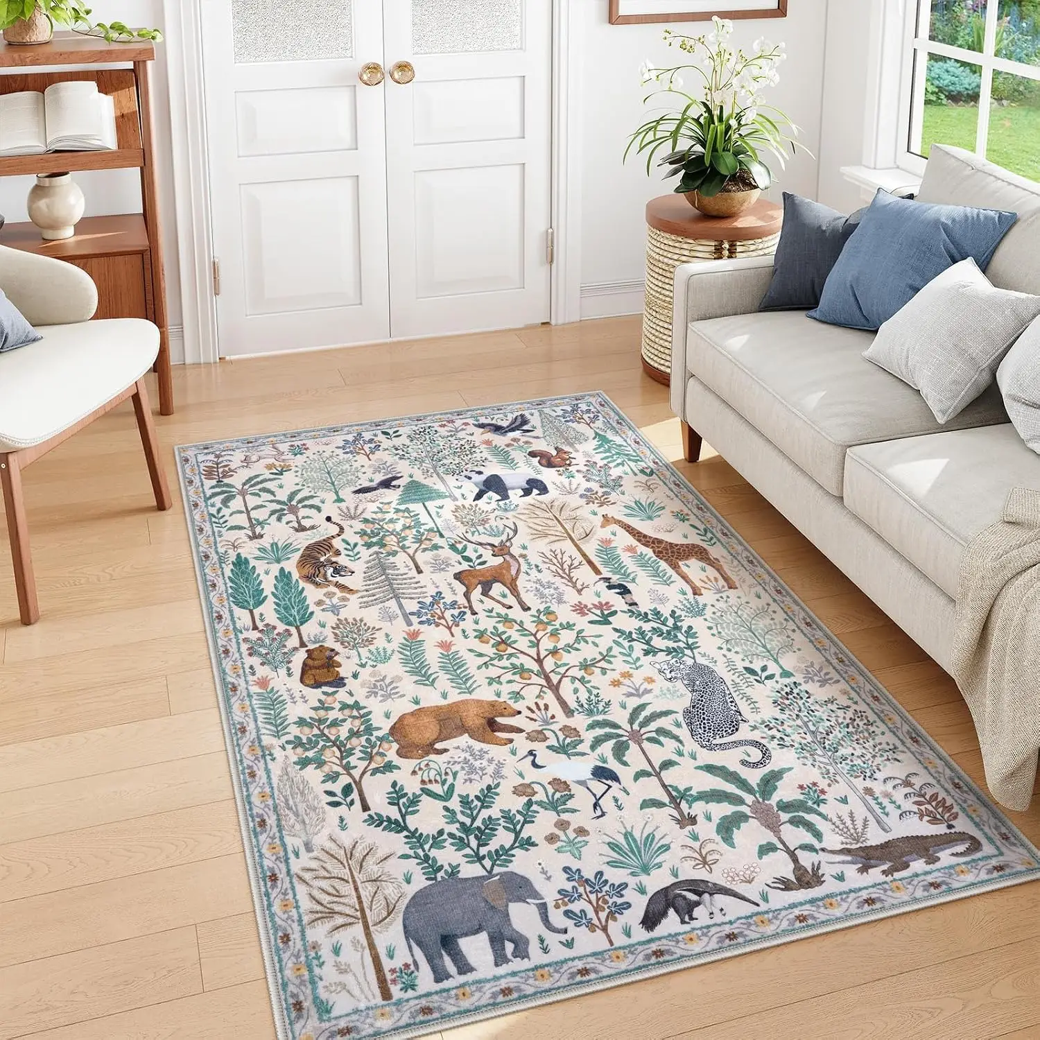 1pc 2D Flat Jungle Wild Animal Printed Floor Mat, Decorative Rug for Living Room, Bedroom, Office, Home Decor