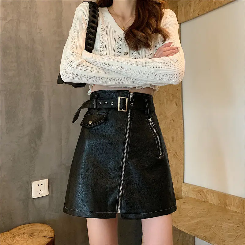 

High-Waist PU Leather Skirt Women Autumn Winter New Niche Design A-Line Slim Casual Versatile Short Skirt