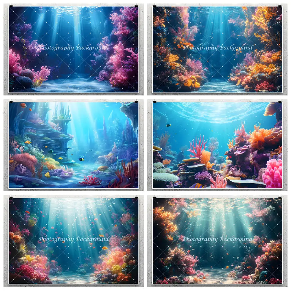 Summer Underwater World Photography Background Coral Fish Seaweed Sunshine Backdrop Children'S Birthday Decorations Photozone