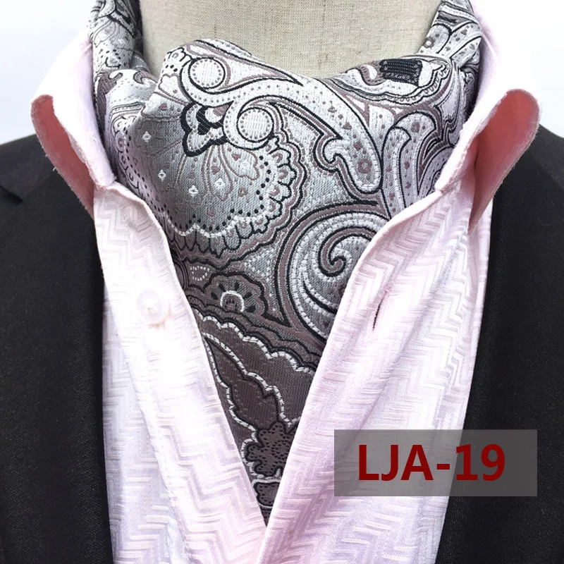 Mens Paisley Polka Dot Tie Formal Cravat Ascot Tie Cashew Cravat Neck Scarf British Style Gentleman Silk Necktie Set For Wedding