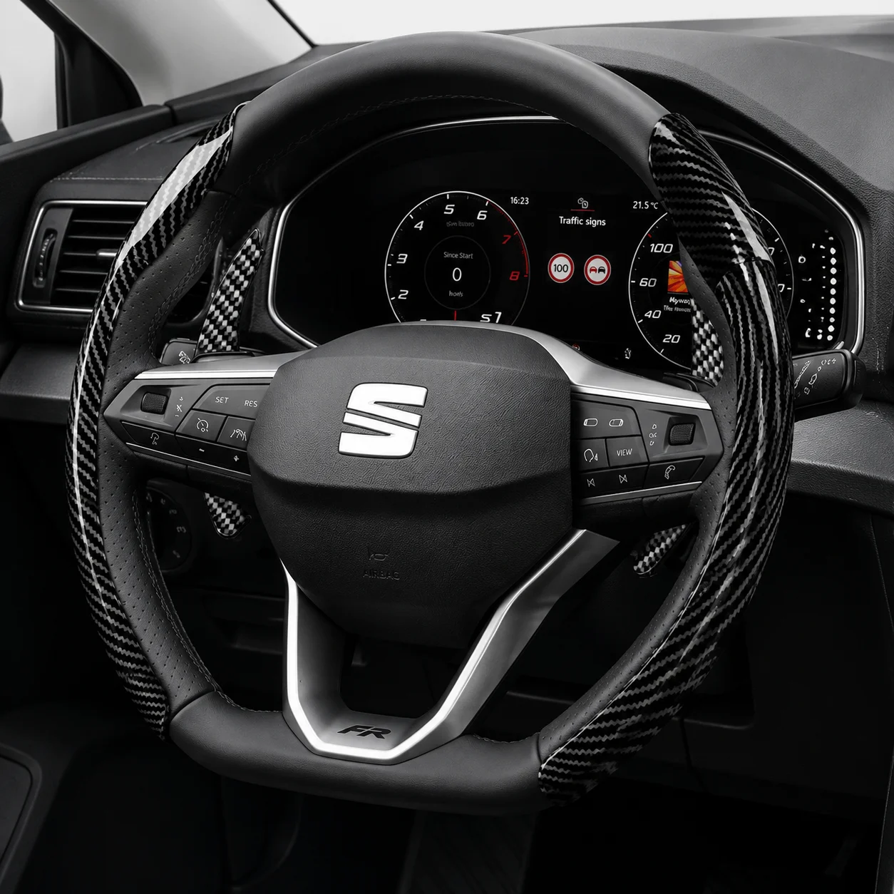 Image of Passend für Seat Carbonfaser-Textur Lenkradabdeckung für Modelle wie Ibiza, Arona, Leon Sportstourer, Ateca