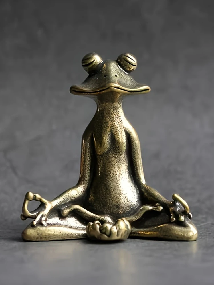 Antike Messing Meditation Zen Frosch Statue Ornament Kupfer Tier Skulptur Weihrauch Brenner Home Schreibtisch Dekorationen Tee Haustier